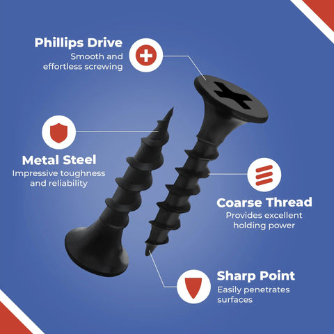 Three Quarters Inch No 6 Coarse Thread Drywall Screws With Sharp Point Black Two Bugle Head Phillips Drive One Lb Pack Ideal For Drywall Sheetrock Wood And More 400 Screws Included