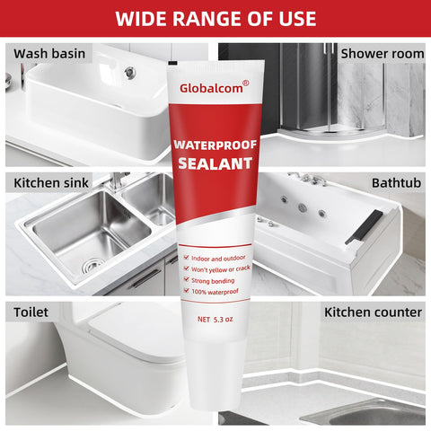 Advanced Silicone Caulk Sealant For Kitchen And Bath Waterproof Bonding 5.3 Oz White tube with usage examples