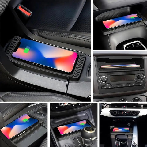 Hella Fast 15W Wireless Car Charging Pad For Chevrolet Blazer EV 2023 Through 2025 on vehicle center console with phone.
