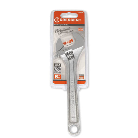 8 Inch Adjustable Wrench With Hex Jaw For Zero Slip Gripping, Chrome Plated Carded Hand Tool in packaging