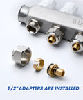 Six Loop Stainless Steel Floor Radiant Heat Manifold Kit With Half Inch Adapters For Hydronic Systems, Heavy Duty Pro Grade 304