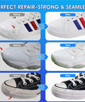 Before and after shoe repair with Heavy Duty Shoe Glue 35g Waterproof Fast Drying Adhesive For Sole Repair On Sneakers.
