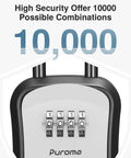 Close-up of 4-Digit Resettable Key Lock Box dial showing 1111 with text highlighting 10,000 combinations for security