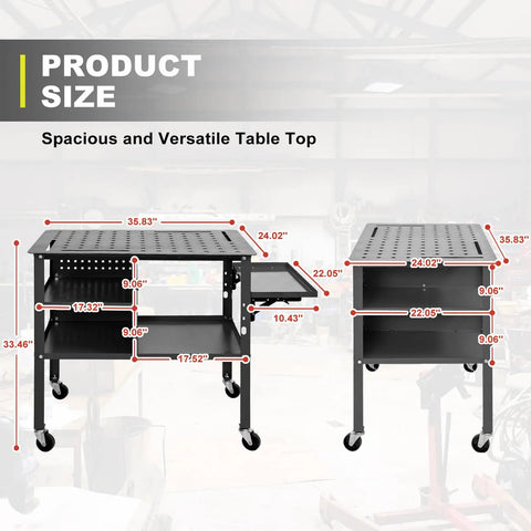 36 By 24 Inch Welding Table With Rolling Cart Heavy Duty Steel Workbench On Wheels Five Eighth Inch Fixture Holes