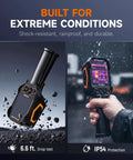 RT280 Thermal Imaging Cam With 320 By 240 LCD Screen TISR Enhanced Resolution From 120 By 90 To 240 By 180 25 Hz Handheld Infrared Cam With Laser Pointer Photo And Video Capture PC Analysis 8GB Internal Memory, shown in rugged field use demonstrating durability and shock resistance.