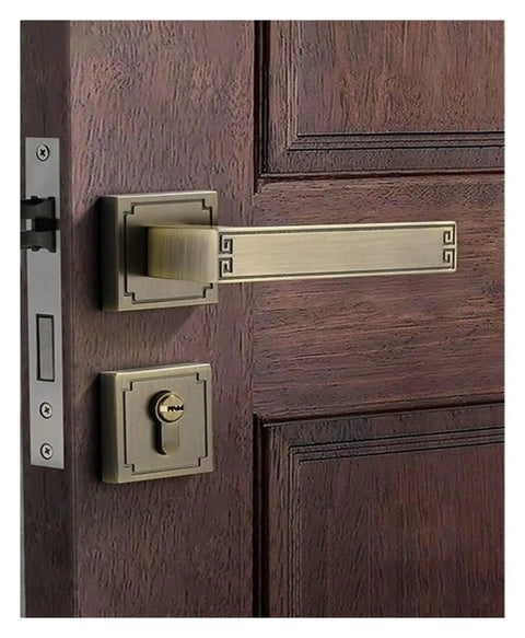 Wooden Door Lock Set With Silent Indoor Handle And Durable Furniture Hardware, Yellow Bronze Finish, Quiet Operation, Easy Install