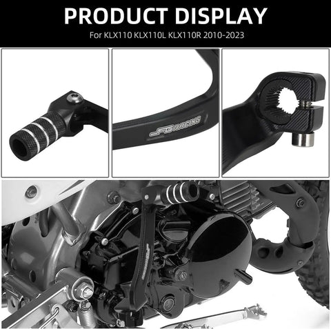 Close-up of Beefy Folding CNC Gear Shifter Lever For KLX110 KLX110L KLX110R 2010 to 2023 showing aluminum alloy T6 6061 arm.