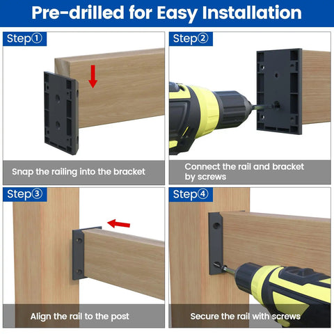 40 Pcs Deck Railing Brackets For 2x4 Wood Posts Open Side Connectors Kit With 248 M5 Torx Screws And Driver Bit For Easy DIY Install On Wooden Stairs Fences Cable Railings And Handrails