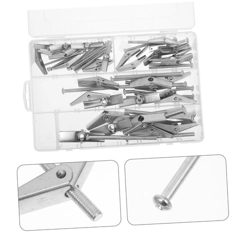 Heavy Duty Toggle Bolts And Wing Nut Kit For Drywall And Hollow Doors, 32 Piece Anchors And Screws Set, silver metal kit