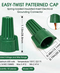 Winged Ground Wire Connector Nuts With Hole, Spring Loaded Wire Nuts For Safe Electrical Connections, high current, green, size details