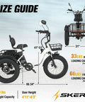 Electric Tricycle For Adults With 750W Peak 1350W Motor And Fat Tire Power 20x4 Folding E Trike 48V 13Ah Battery Three Wheel Ebike With Front And Rear Basket Differential Ultra White Up To 50 Miles In PAS Mode size guide showing white folding trike with baskets and dimensions