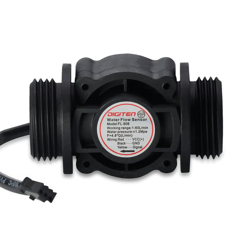 Water Flow Hall Effect Sensor Switch And Flow Meter 1-60 L/min, 5-18V DC, Square Pulse Output, Waterproof, black body