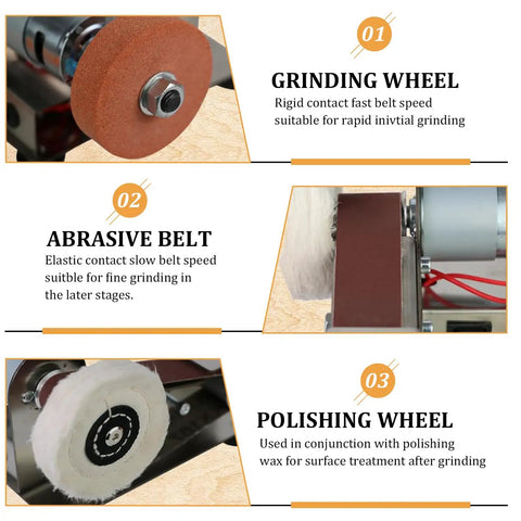 Image showing the Hardcore Mini Belt Sander Workhorse Featuring Seven Variable Speed Controls, All Copper Motor Bench Grinder components.