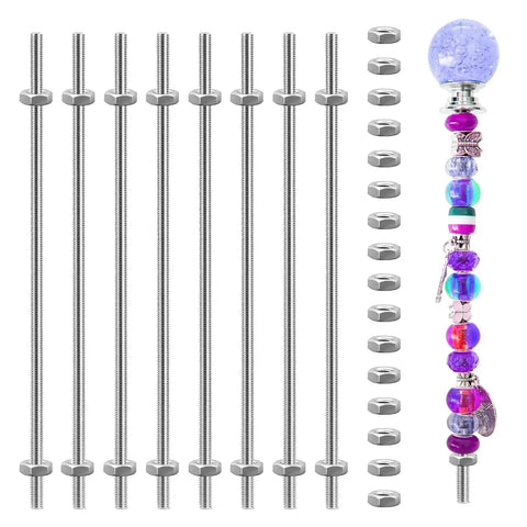 Stainless Steel 304 M4 Threaded Rods With Hex Nuts 10 Inch Long 24 Pack Beefy Garden Stake Hanger Hardware For Outdoor Decor Durable Easy Install Today, shown with colorful decorative beads.