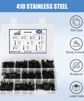 400 Piece Self Tapping Screws Set Made Of 410 Stainless Steel For Metal Wood And Plastic Size 8 And 10 Assorted in Storage Box