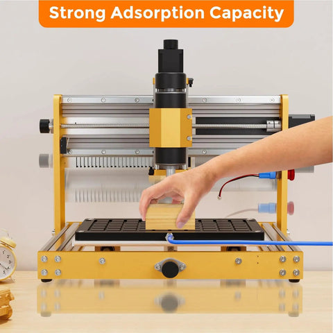 Sweet Precision No Sweat CNC Vacuum Table Workholding Heavy Duty Fixture For 3018 Pro Mini Milling Machine Zero Mark Platform with wood block being placed.