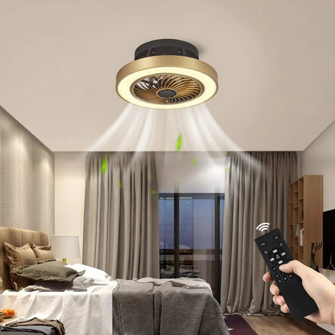 Enclosed Low Profile Ceiling Fan With Light In Modern Gold 3 Color Dimming LED Lights 6 Speed Indoor Ceiling Fan for Bedroom