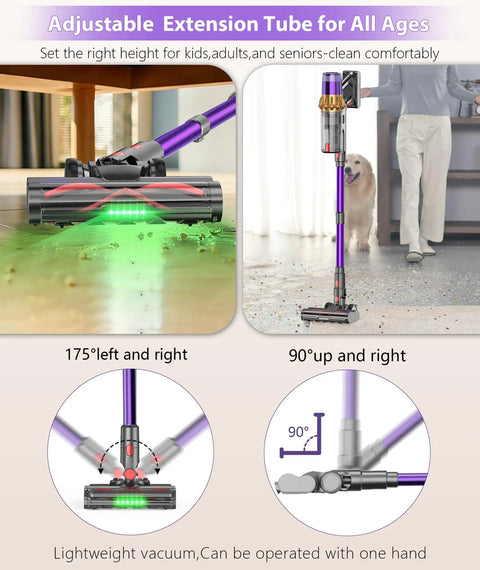 Adjustable extension tube for all ages with Game Changing Cordless Vacuum Cleaner With Killer Fifty Five Kpa Suction.