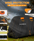 Four Passenger Golf Cart Cover Heavy Duty 420D Waterproof All Weather Protection With Zipper Doors Fits EZGO Yamaha Club Car 4 Seat Up To 115 Inches Durable Rain And Snow Resistant with orange straps and air vents for wind protection