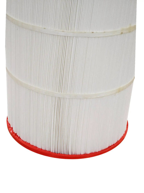 Pleat Filter Cartridge Media PF27000 Series For 200 Sq Ft Pool Filtration, High Flow Up To 150 GPM, Deep Clean Replacement Filter Media For Residential And Public Pools, Great For DIY Pool Pros white pleated pool filter cartridge with red base