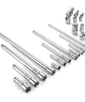 20 Piece Socket Extension Set With One Quarter Inch Drive, Three Eighth Inch Drive, And One Half Inch Drive, Swivel Universal Joints And Adapters