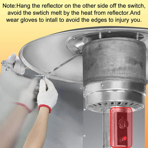 Person installing Three Panel Patio Heater Reflector Shield For Outdoor Heaters, Large Heat Deflector That Extends Range And Focuses Heat