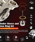 Design layout of heavy duty air compressor cylinder sleeve and compression ring replacement kit components diagram.