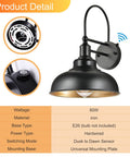 2-Pack Dusk to Dawn Outdoor Barn Lights Black Gooseneck Wall Sconce for Farmhouse Barn Garage Exterior Light Fixture E26 Bulb