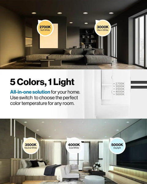 16 Pack 4 Inch LED Recessed Can Lights Dope Dimmable Lighting With Selectable CCT in living room settings.