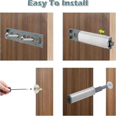 Installation steps of Magnetic Touch Latches for Cabinets and Closets, Stainless Steel Bouncer Catch with damper bumpers.