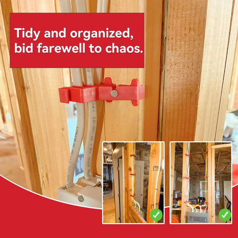 Heavy Duty Multi Cable Staples For Romex And Ethernet used for securing cables on wood framing with durable plastic clips.