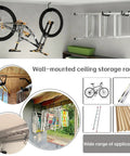 Overhead Garage Storage Rack Set Ceiling Mounted Hooks And Ladder Hangers For Ladders Lumber Tools Bikes Hoses And More Must Have Six Pack Durable Organization Solution For A Clutter Free Garage