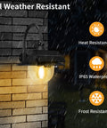 Outdoor Solar Barn Light With Motion Sensor 3 Lighting Modes Waterproof Wall Mount Lantern on brick wall in rain