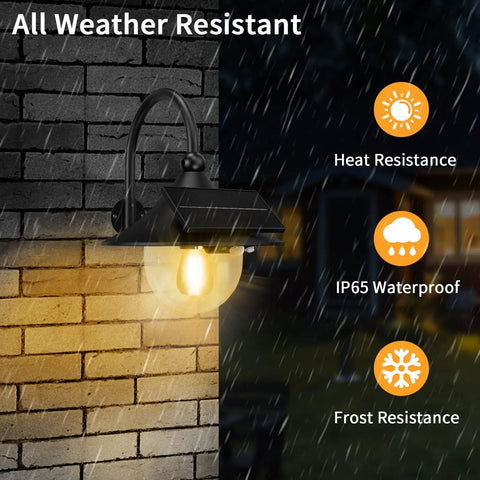 Outdoor Solar Barn Light With Motion Sensor 3 Lighting Modes Waterproof Wall Mount Lantern on brick wall in rain