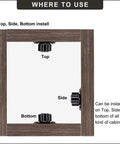 Installation diagram of 2 Pack Cabinet Latch Double Roller Catch Hardware For Cupboard And Closet Doors Black Nickel Finish with top, side, bottom positions.