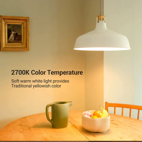 Dining area lit by A19 LED Light Bulbs Dimmable 60W Equivalent, 2700K Soft White, 800 Lumens, 10W, E26 Base, UL Listed