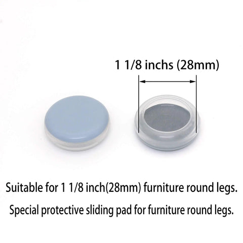 Round Furniture Sliders 1 1/8 Inch Glides 16 Pack PTFE Bottom Shields for 28mm furniture legs and easy sliding.