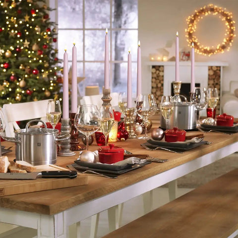 Festive dining table with 4 Pack Black 11 Inch LED Wax Covered Taper Candles With Remote Flameless Battery Operated Decor