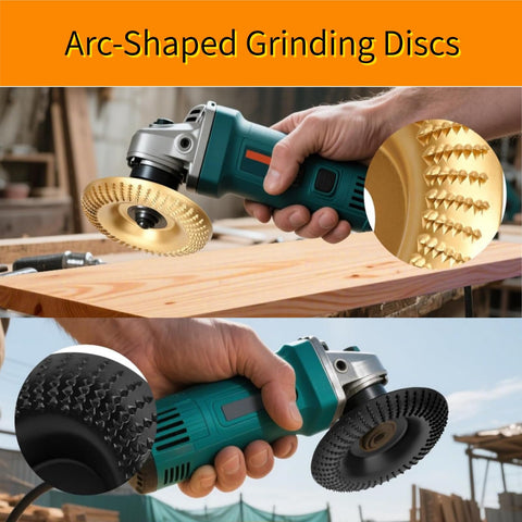 All In One Angle Grinder Wood Carving Disc Set For Four And A Half Inch Grinders With Five Eighths Inch Arbor being used outdoors