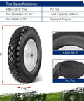 4.80/4.00-8 Flat Free Tire and Wheel With Grease Fitting, 3 Inch Centered Hub, 3/4 Inch Bearings, 300 Lb Load