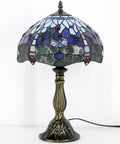 Blue Tiffany Style Dragonfly Stained Glass Table Lamp Dope Light For Bedroom Or Living Room 12 Inch Shade 18 Inch Tall