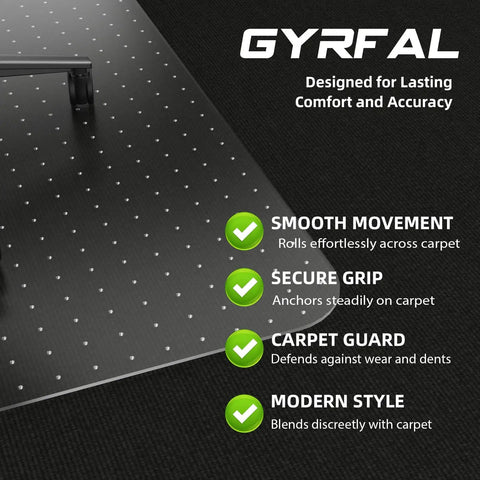 Heavy Duty 36x48 Inch Chair Mat For Carpet Protects Floors From Rolling Office And Gaming Chairs Clear Under Desk Rug Pad With Studded Anti Slip Backing For Smooth Glide And Quiet Movement, shown on a dark carpet with a chair wheel visible, emphasizing its secure grip and smooth movement.