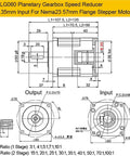 Tough As Nails Helical Gear Reducer Box For Nema 17 23 34 Stepper And 40 To 180 Mm Flange Servo Motors with detailed dimensions.