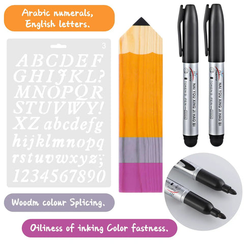 Eight Pieces Personalized Pencil Name Plate Set With Blank Wooden Desk Signs, Marker Pen And English Letter Template
