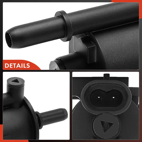 Close-up of vapor canister purge solenoid valve plug, fits Chevrolet Camaro Malibu Impala Corvette TrailBlazer Cadillac CTS Buick Regal GMC Envoy Oldsmobile Pontiac Saab Saturn.