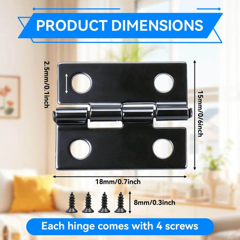 Matte Black 18x15mm Mini Hinges With 200 Screws For Wooden Boxes Jewelry Boxes Picture Frames And DIY Projects dimensions