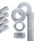 Hot Dip Galvanized Half Inch Threaded Rods, 18 Inch Long, UNC Coarse 13 TPI, 8-Pack With Nuts and Washers visible in image