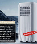 Beat The Heat With This Whisper Quiet Portable Air Conditioner And Swamp Cooler For Bedroom, Windowless Room, Or Garage, Featuring Remote, 24 Hour Timer, And Humidifier Unit, showing compact white cooling unit with high cooling capacity.