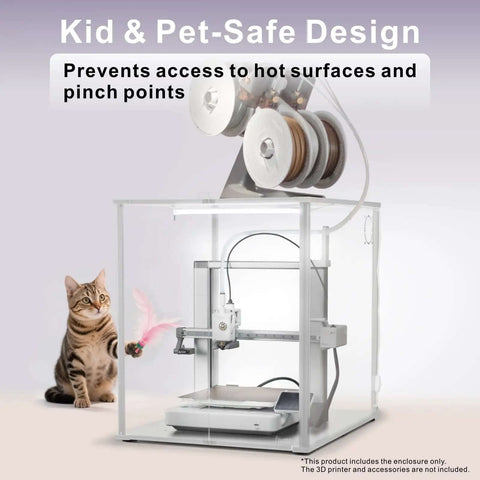3D Printer Enclosure For Bambu Lab A1 With AMS Lite Dope Filtration, pet-safe design with spool holder, protects against pinches and heat.
