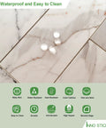 Gold Marble Peel And Stick Subway Tile Set 16 Sheets 4x12 Inches Self Adhesive Stone Composite Backsplash Tiles For Kitchen Bathroom And Fireplace 3mm Thick Waterproof And Easy To Cut displayed with water droplets, showcasing waterproof feature.